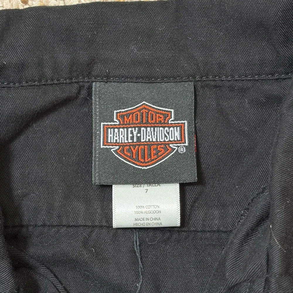 Harley-Davidson‎ Youth Button Front Racing Shirt Black Orange Size 7 Motorcycle